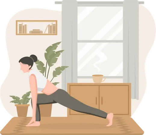 Woman Practicing Yoga at Home  Illustration