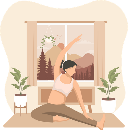 Woman Practicing Yoga  Illustration