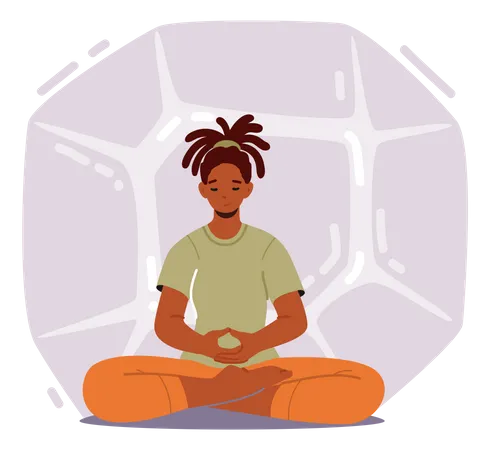 Woman Practicing Yoga Meditation  Illustration