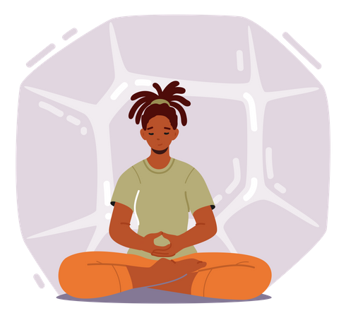 Woman Practicing Yoga Meditation  Illustration