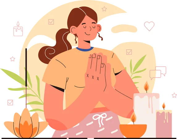 Woman prays for mental peace  Illustration