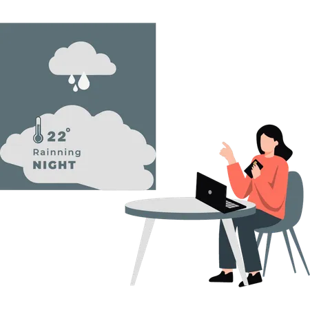 Woman predicting rain at night  Illustration