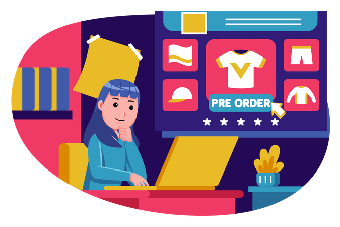 Woman preordering clothes from online shopping  Illustration