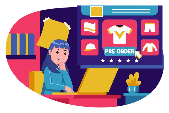 Woman preordering clothes from online shopping  Illustration