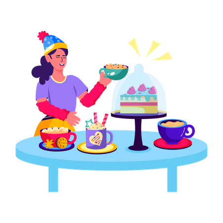 Woman Preparation for Christmas  Illustration