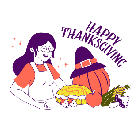 Woman Preparation for Thanks Giving  Illustration