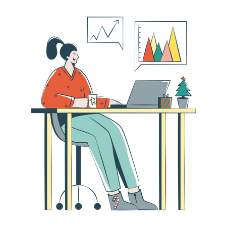 Woman Prepares A Report For Christmas  Illustration