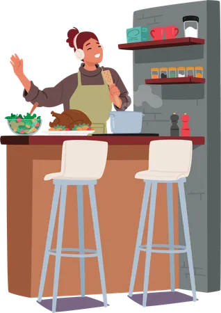 Woman Prepares A Delicious Home Cooked Meal Gracefully Moving Around The Kitchen Aromas Fills The Air As She Skillfully Orchestrates Culinary Delights With Love Cartoon People Vector Illustration Illustration