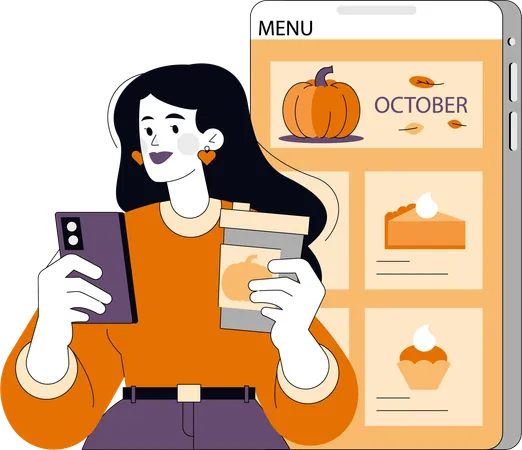 Woman prepares dinner menu for October Fest  Illustration