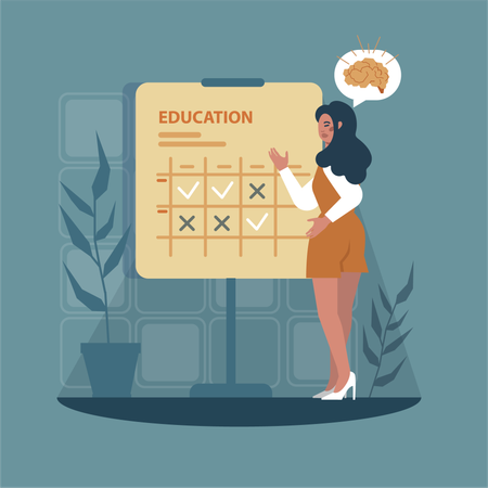 Woman prepares education list  Illustration