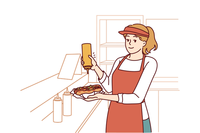 Woman prepares hot dog  Illustration