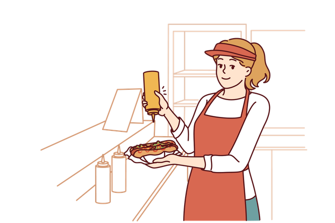 Woman prepares hot dog  Illustration