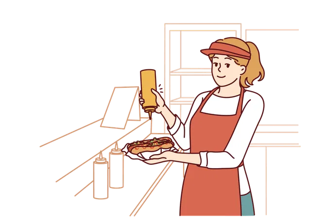 Woman prepares hot dog  Illustration