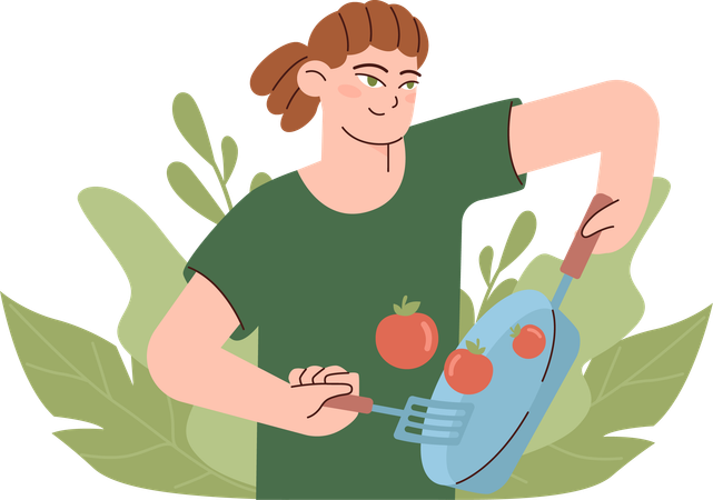 Woman prepares nutritious meal  イラスト