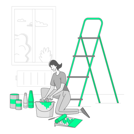 Woman prepares paint for repairs  Illustration