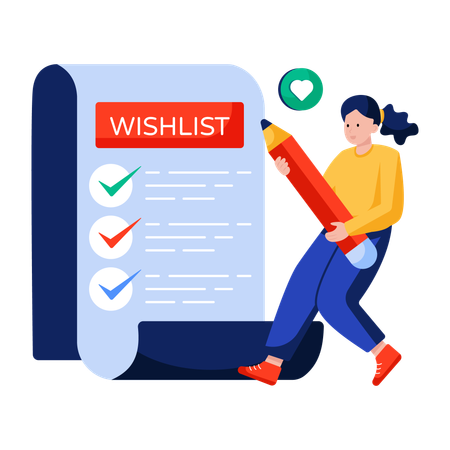 Woman prepares shopping wishlist  Illustration