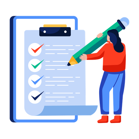Woman prepares study Checklist  Illustration