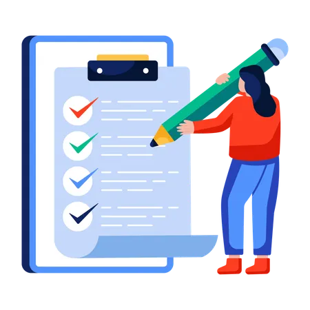 Woman prepares study Checklist  Illustration