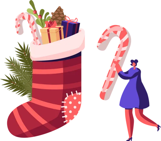 Woman preparing Christmas sock Illustration