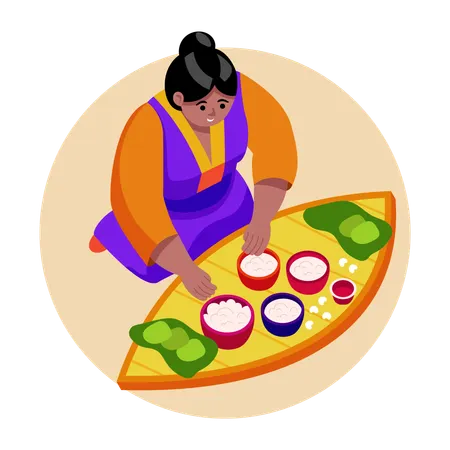 Woman preparing Diwali food  Illustration