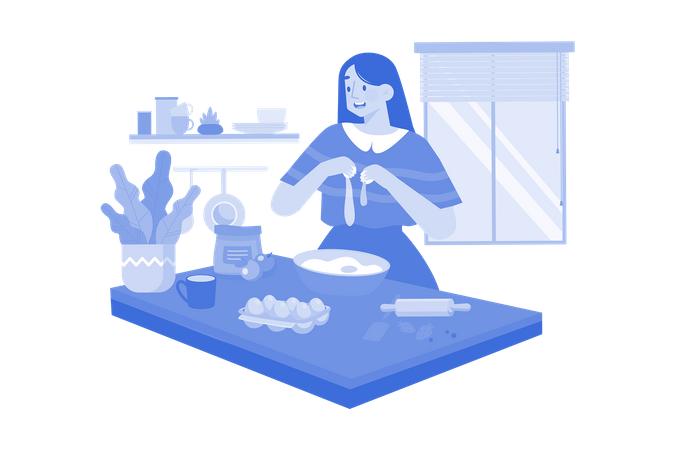 Woman preparing egg dish in kitchen for her family  Illustration