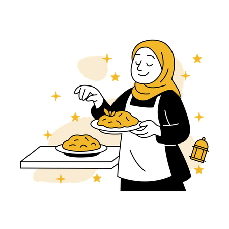 Woman Preparing Eid Feast  Illustration