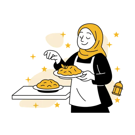 Woman Preparing Eid Feast  Illustration