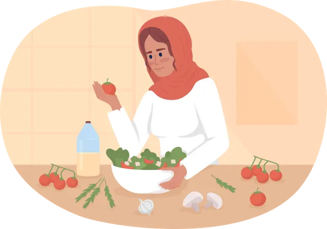Woman Preparing healthy and delicious salad Illustration