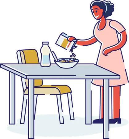Woman Preparing Healthy Breakfast  イラスト