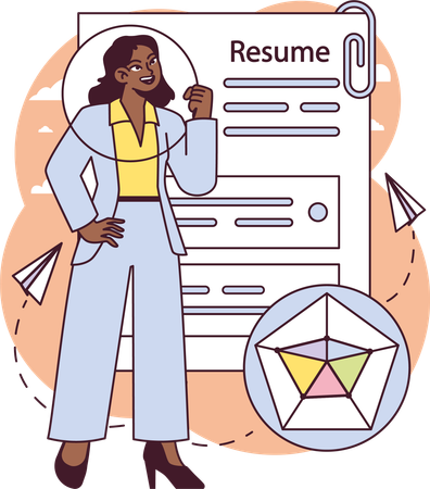 Woman preparing job resume for new job  Illustration