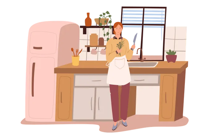 Woman Preparing Meal Illustration