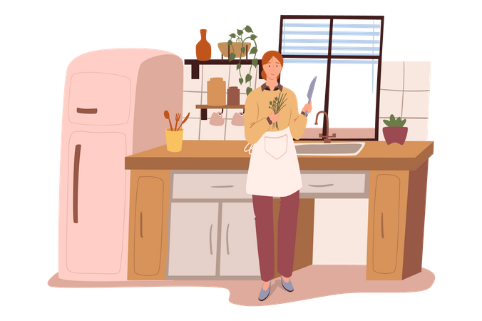 Woman Preparing Meal  イラスト