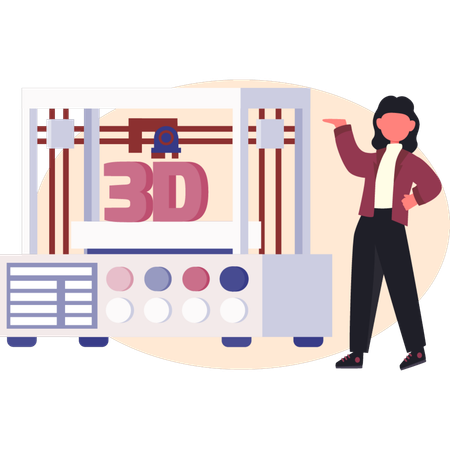 3D 기계를 선보이는 여성  일러스트레이션