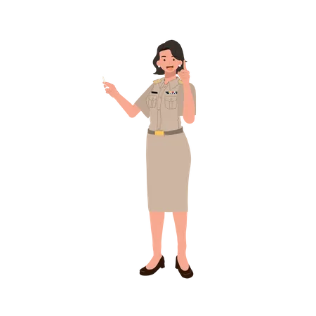 Female Thai Government Officers In Uniform Woman Thai Teacher Is Teaching Vector Illustration Illustration