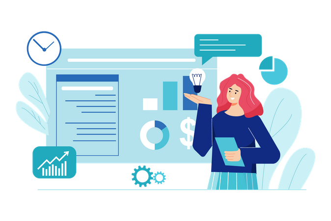 Woman presenting analysis chart  Illustration