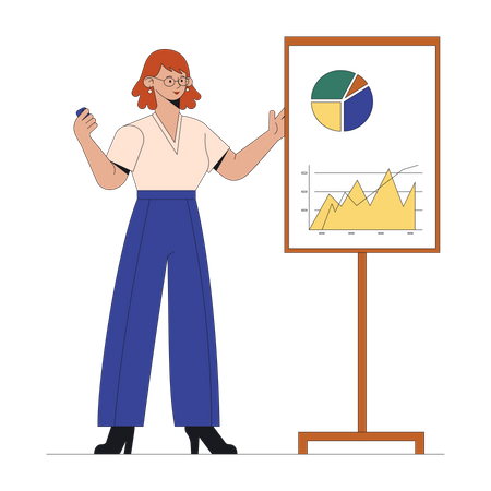 Woman presenting analysis graph Illustration
