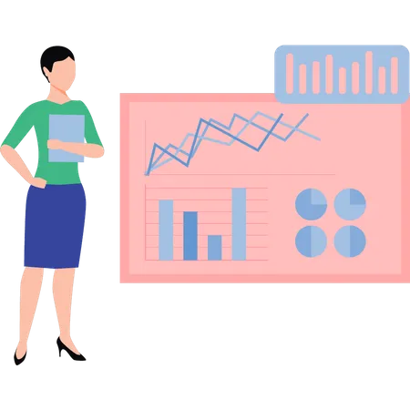 Woman presenting analysis graph  Illustration