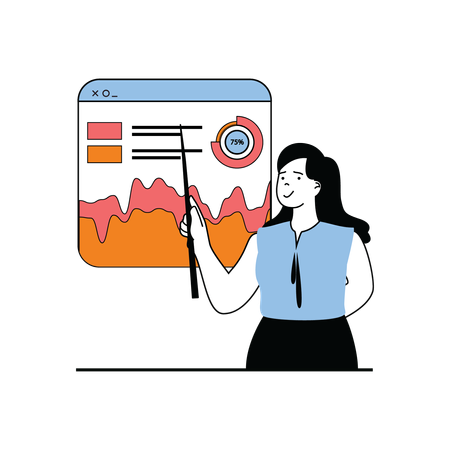 Woman presenting analysis graph  Illustration