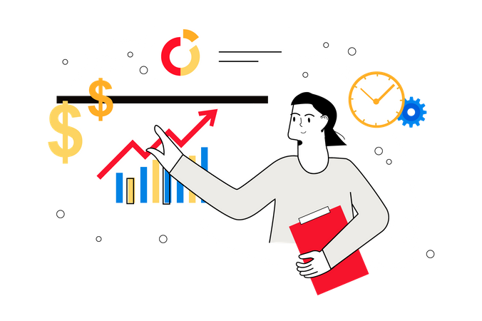 Woman presenting analysis report  Illustration