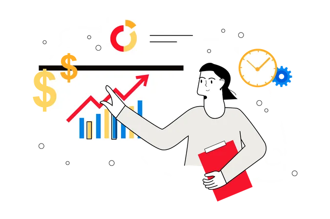 Woman presenting analysis report  Illustration