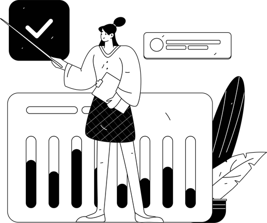 分析チャートを提示する女性  イラスト
