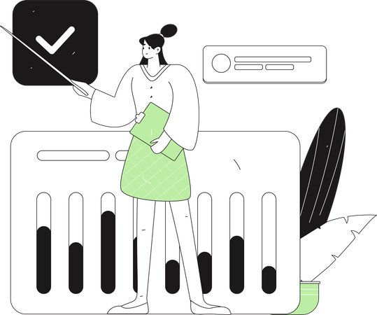 分析チャートを提示する女性  イラスト