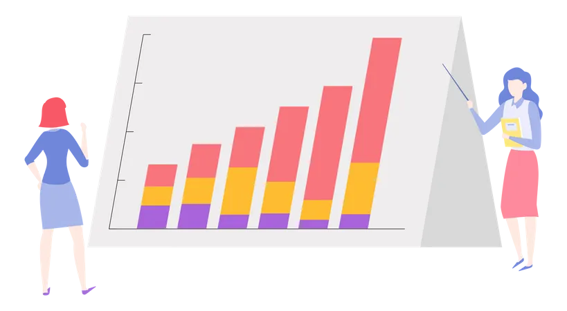 Woman presenting analytics chart  Illustration