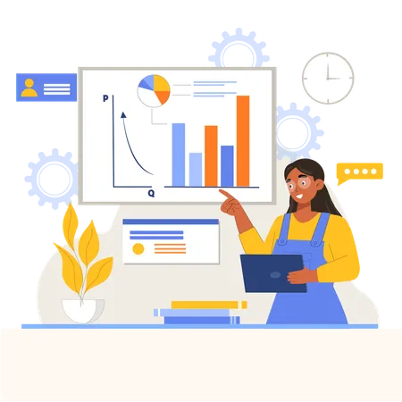 Woman presenting analytics presentation  Illustration