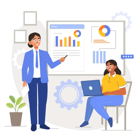 Woman presenting analytics presentation  Illustration