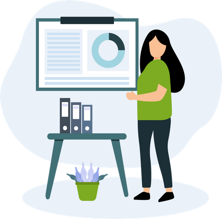 Woman presenting analytics report  Illustration