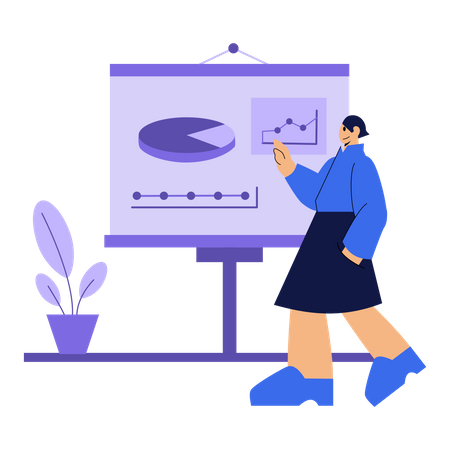 Woman presenting and analyzing diagram  Illustration