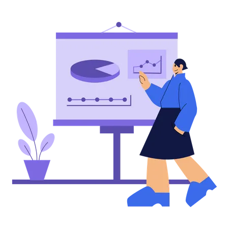 Woman presenting and analyzing diagram Illustration