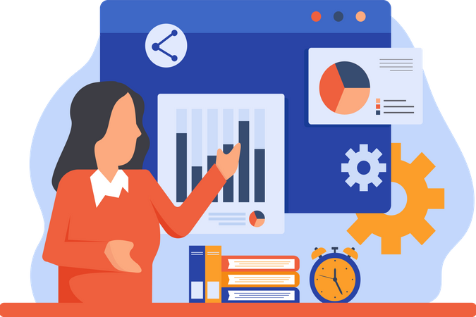 Woman Presenting Business analysis  Illustration