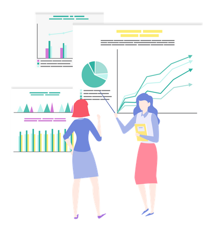 Woman presenting business analytics chart Illustration